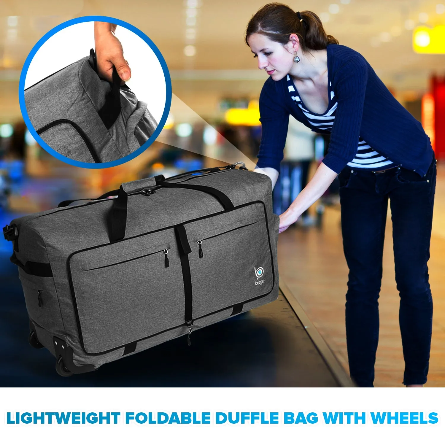 Wheeled Duffle Bag Luggage - 100L Large Rolling Duffel Bag 30 inch Folding Duffle Bag