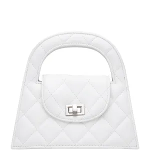 White Quilted Twist Lock Crossbody Bag – Classic & Elegant