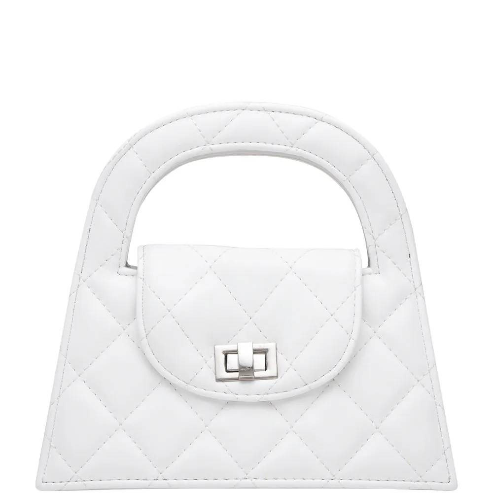 White Quilted Twist Lock Crossbody Bag – Classic & Elegant