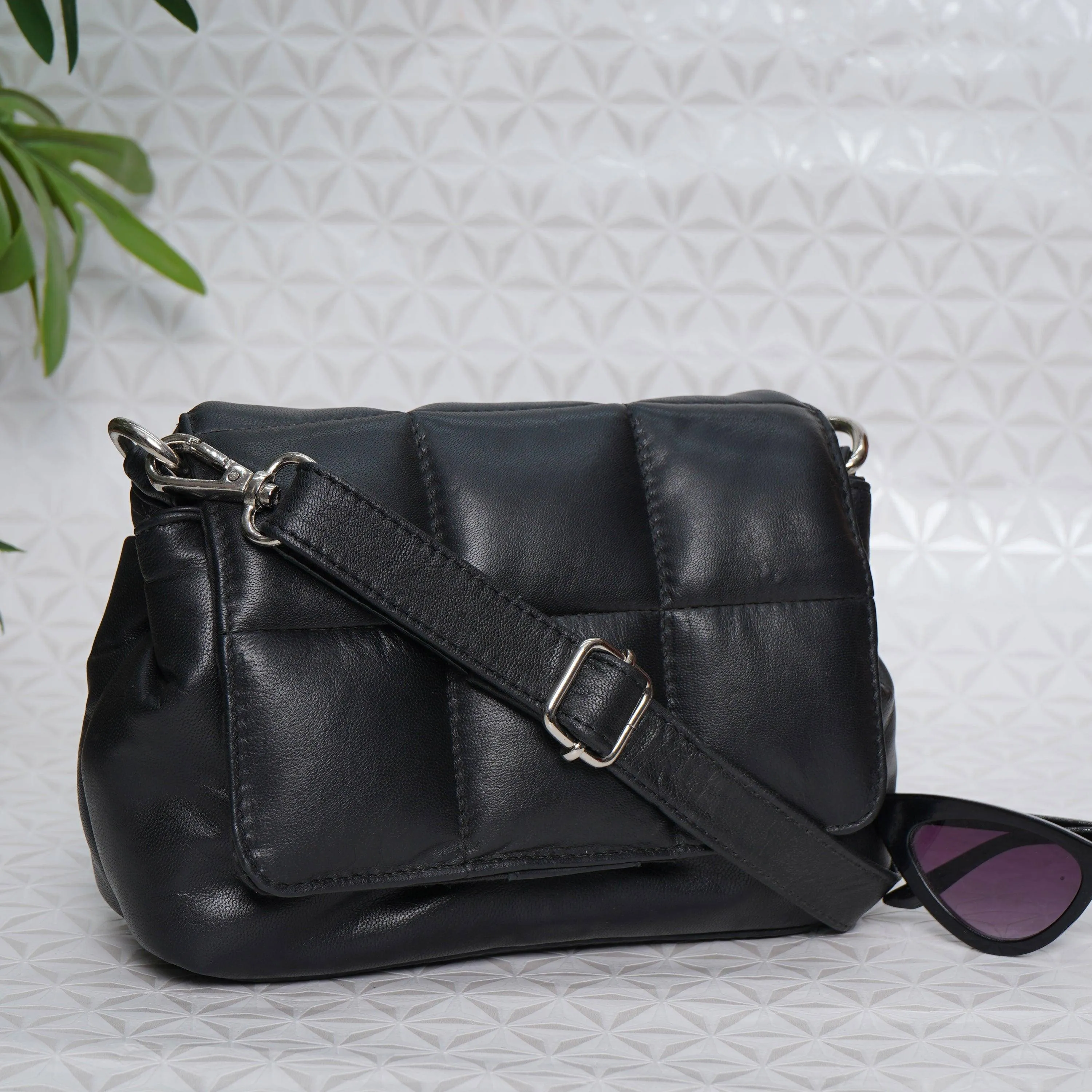 Women's Black Leather Cross Body Bag | Shoulder Bag