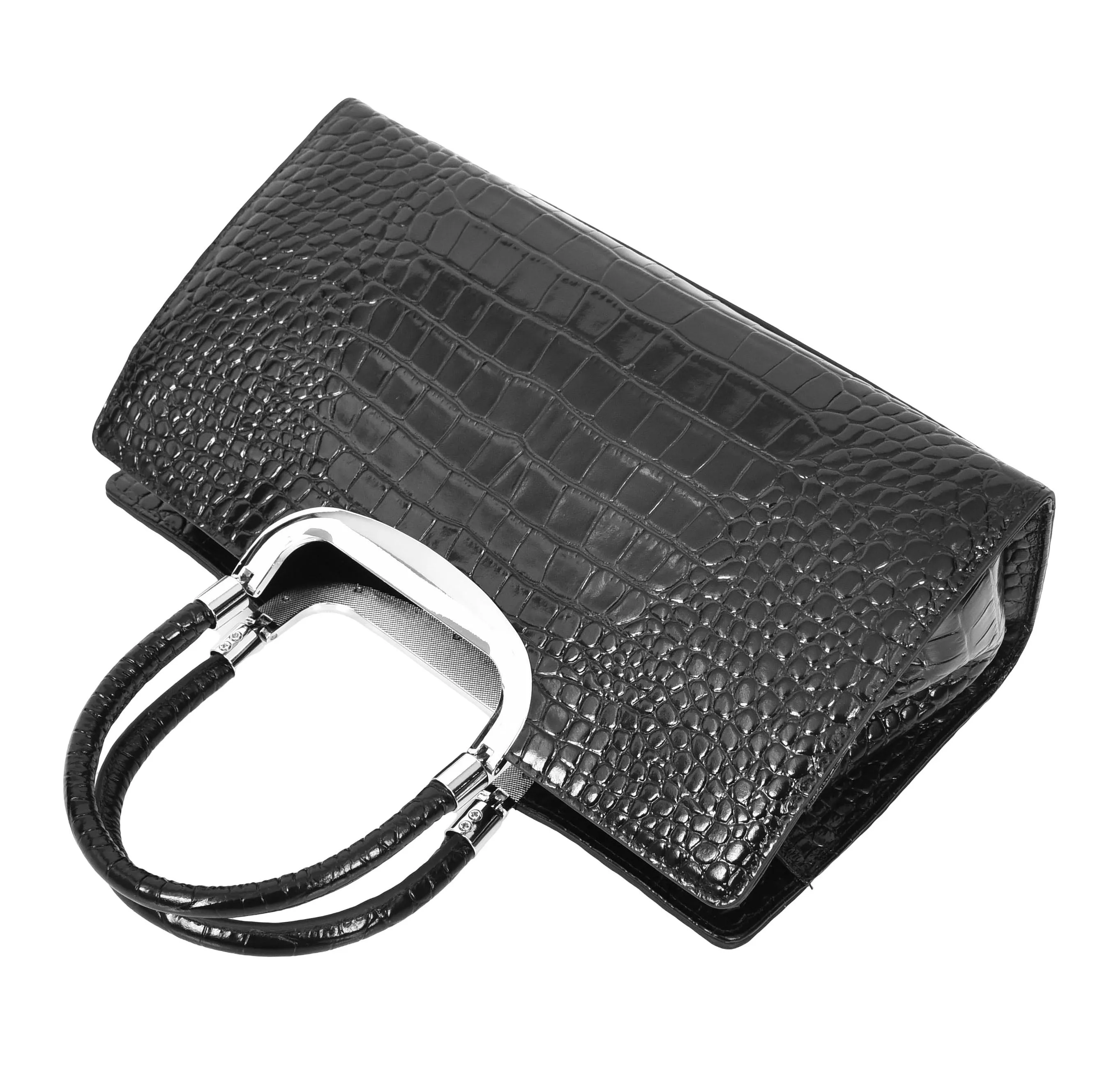 Womens Leather Croc Print Handbag Madeline Black