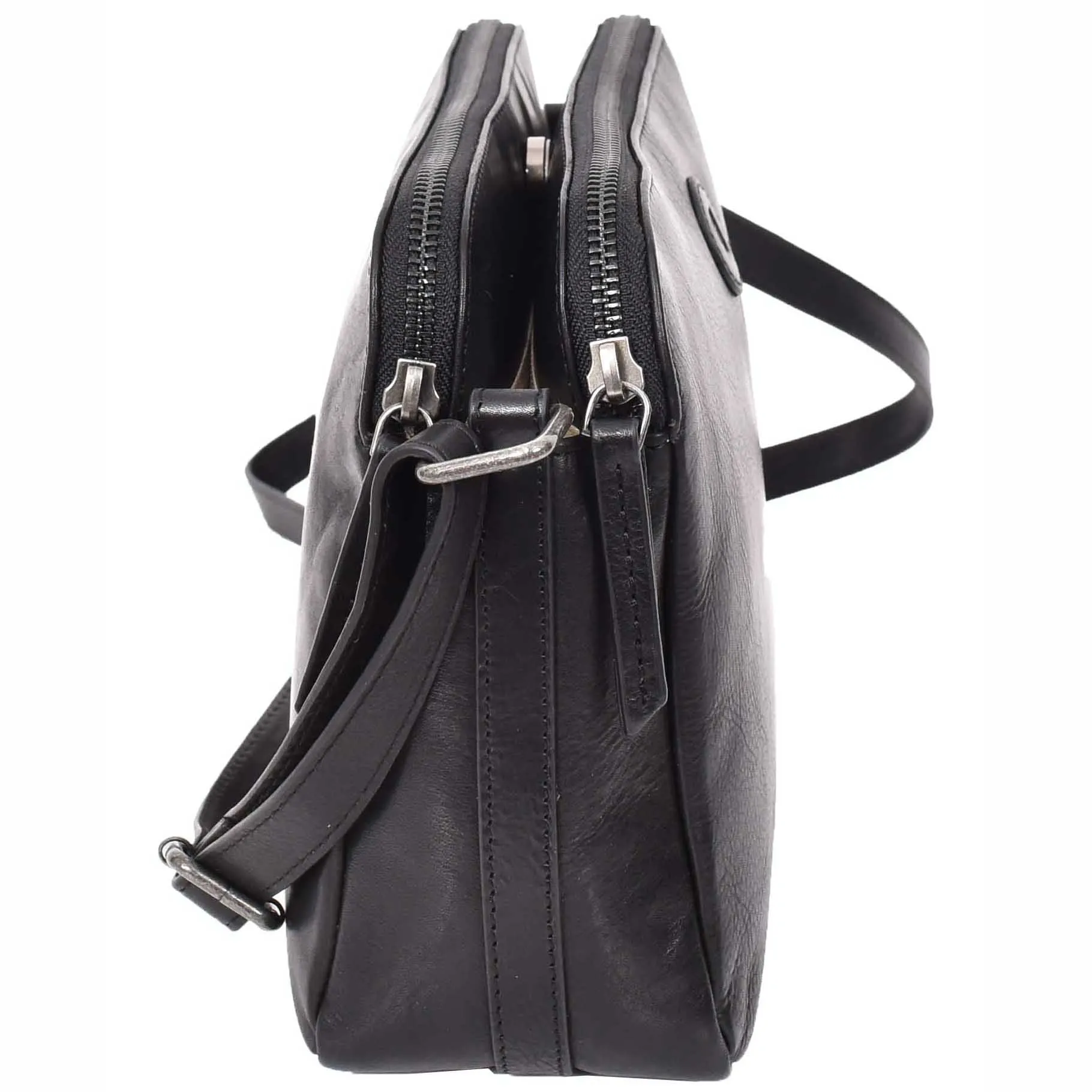 Womens Leather Crossbody Bag Classic Twin Zip Top Organiser A800 Black